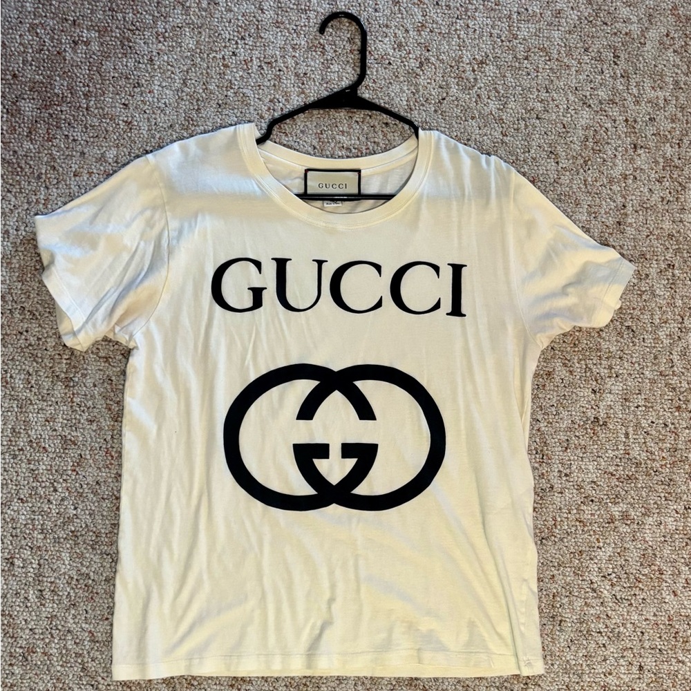 Gucci Cream Tee with Black Lettering